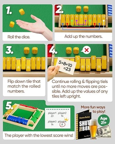 Maiji Planet Classic Original Shut The Box Game, Math Dice Board Game for Family Night Classroom Travel, Wooden Table for Group Kid Adult Senior, Camp Party Bar, Easy Quick and Fun, 2-4 Players thumbnail 2