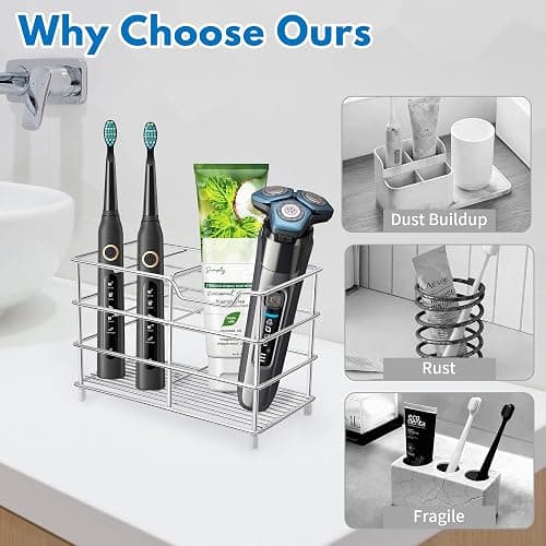 Urbanstrive 304 Stainless Steel Bathroom Toothbrush Holder Toothpaste Holder Stand Bathroom Accessories Organizer (Silver, Large) thumbnail 8