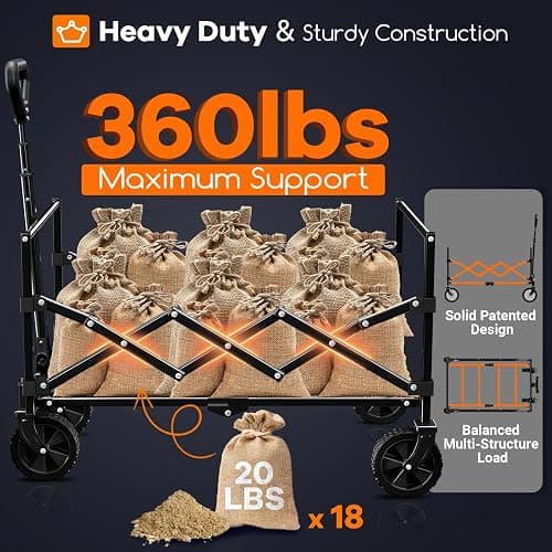 Originsure Collapsible Wagon Cart Foldable - Lightweight Portable Heavy Duty Folding Beach Wagons with Wheels - Outdoor Utility Carts for Grocery, Camping, Shopping, Sports, Garden with Large Capacity thumbnail 5