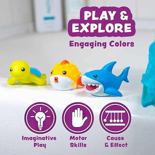 Tub Works® Under the Sea™ Light Up Bath Toys, 6 Pack | Water-Activated Light Up Toys Flash & Change Color | Easy-Grip Baby & Toddler Bath Toys | Sensory Bathtub Toys with Bath Lights for Kids Bath thumbnail 9