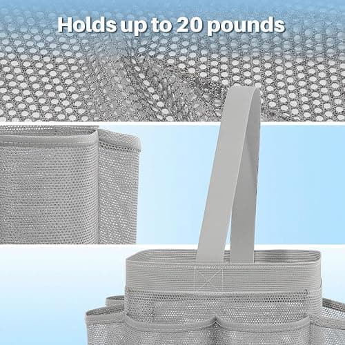 YASONIC Mesh Shower Caddy Portable for Dorm College Room Essentials, 8-Pocket Large Shower Bag with Single Handles, Hanging Shower Basket for Beach, Swimming, Bathroom, Beach, Grey thumbnail 6