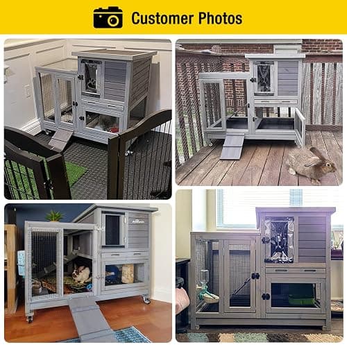 Aivituvin Rabbit Hutch Bunny Hutch Large Rabbit Cage, Indoor Bunny Cage Outdoor Rabbit House (Grey) thumbnail 6