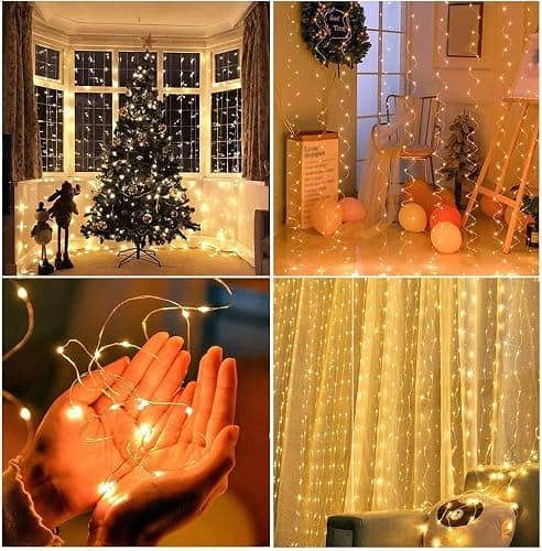 Fairy Lights for Bedroom, 300 LEDs Curtain Lights for Room Decor 8 Modes Christmas String Lights USB Powered Wall Hanging Twinkle with Remote Control for Wedding Party Backdrop Decor Warm thumbnail 5