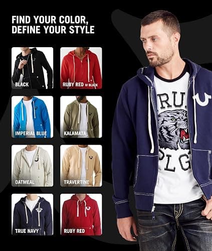 True Religion Men's Buddha Logo Zip Hoodie Sweatshirt Hooded Sweatshirt thumbnail 4