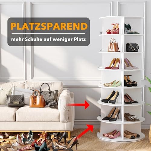 SpaceAid 7 Tier Rotating Shoe Rack Tower, Spinning Shoe Display Lazy Susan, Revolving 360 Shoe Rack Storage Round Carousel, Vertical Handbag Rotate Shoes Closet Organization (7-Tier White) thumbnail 4