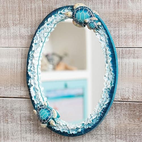 BLACK FOREST DECOR Blue Sea Turtles Wall Mirror – Coastal Polyresin Mirror with Ocean Accents, 14.25" W x 2" D x 18.5" H - Image 1