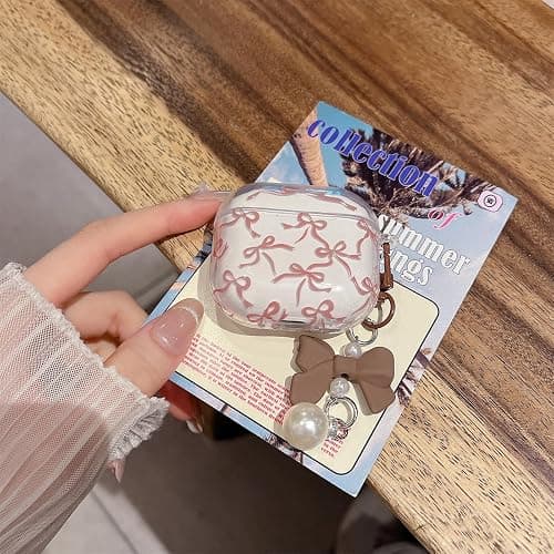 MINSCOSE Compatible with AirPods 4 Clear Case,Cute Pretty Flower Earphone Cover with Floral Keychain, Soft Transparent TPU Protective Case for AirPod 4 for Girl Women-Brown thumbnail 7