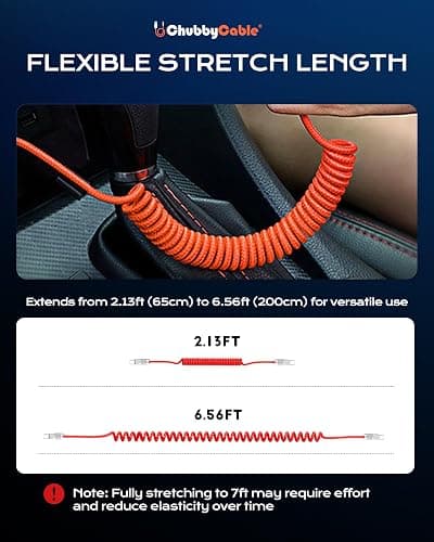 chubbycable Curly Chubby 240W Coiled USB C Fast Charging Cable Durable Braided Charger Cord for Car Compatible with iPhone 17-15 Series iPad, Orange, Type-C to Type-C, 2.13FT-6.56FT thumbnail 6