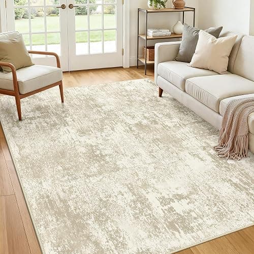 RELEANY Washable Area Rugs 5'x7' Non-Slip Modern Abstract Soft for Living Room Entryway Bedroom Nursery, Print Pattern, Beige Cream Brown thumbnail 2