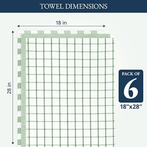 LANE LINEN Cotton Kitchen Towels Set, 6-Pack – Absorbent, Quick-Drying Dish Towels, 18" x 28", Premium Hand and Tea Towels - Olive thumbnail 3