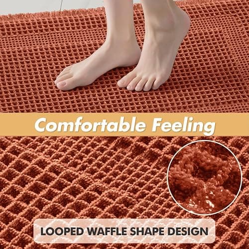 MIULEE Fall Orange Set of 2 Waffle Bathroom Rugs Boho Bath Mat 18x30 in | Looped Design, Super Absorbent, Non Slip, Washable, Ultra Soft, Rubber Backed, Bathroom Mats for Floor Tub Shower, Fall decor thumbnail 4