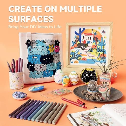 MemOffice Acrylic Paint Markers, 84 Colors, Brush Tip Paint Pens Set | High Opacity, No Bleed, For Rock, Fabric, Wood, Glass, 3D Printing, DIY Crafts, Water-Based, Waterproof thumbnail 2