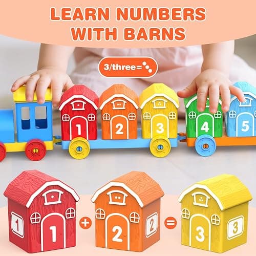 GooMags Montessori Learning Toy Toddler Animal Train Counting Barns Puppets | Montessori toy farm train set with 9 barns & 10 finger puppets for matching sorting, preschool gift for toddler boys girls thumbnail 4