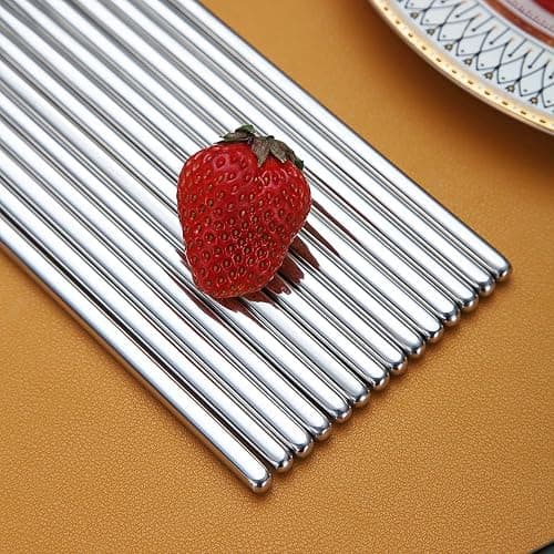 10 Pairs Reusable Chopsticks, Stainless Steel Metal Chop Sticks, Japanese Chinese Korean Chopstick Dishwasher Safe, 8.9 Inch (Silver / Chop sticks) thumbnail 6