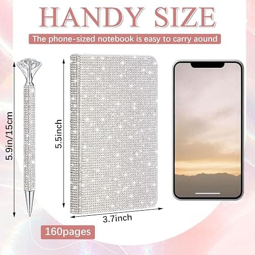 Resholder blue A6 Rhinestone Notebook & Pen Set Bling Diary for Girls | Hard Cover Glitter Journal for Women, Sparkly Desk Accessories Gift for Women, Cute Classroom Supplies for Back to School thumbnail 2