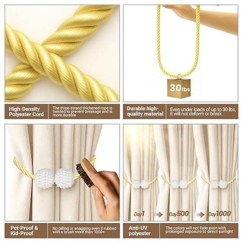 Hion Magnetic Curtain Tiebacks Golden 2pcs, Curtain Tiebacks Buckles Holdbacks Holders Hooks Clip for Home Bedroom Office Decorative Curtain thumbnail 4