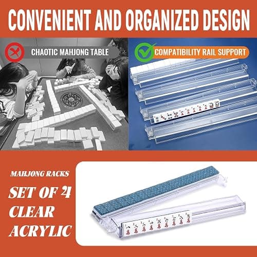 Mahjong All-in-One Tile Rack & Pusher, Clear Acrylic Mahjong Rack and Pusher Combo, Modern American Majiang Tile Racks Set of 4 (Clear) thumbnail 4