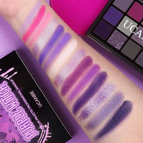 UCANBE Purple Eyeshadow Makeup Palette, 15 Colors Dark Smokey Shimmer Matte Metallic Glitter Eye Shadow Pallet, Violet Lavender Pink Make Up Kit for Cosplay Halloween Ursula Witch Costume Parties thumbnail 4