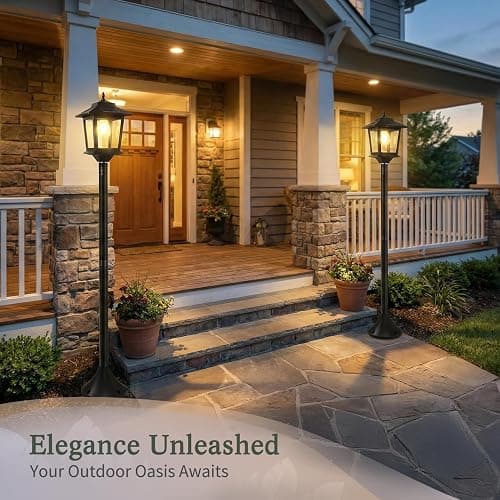 PASAMIC Outdoor Solar Post Lights, 2-Pack 63" Dusk to Dawn Solar Lamp Posts, Waterproof Floor Lamps, Warm White Pole Lights for Patio with Replaceable Bulb thumbnail 6