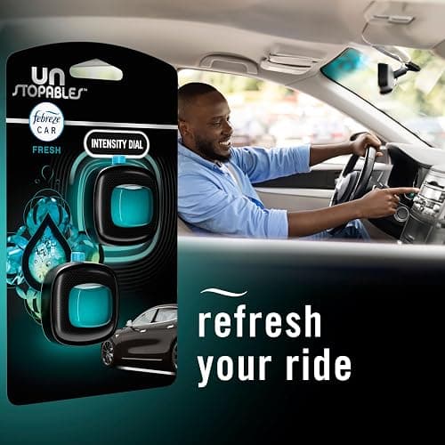 Febreze Car Air Freshener, Odor-Fighting Automotive Vent Clip, Scented Car Accessories, Long Lasting for Strong Odors, Unstopables Fresh Scent, .07 fl oz, 4 Count thumbnail 7