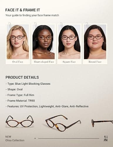TIJN Olisa Blue Light Blocking Glasses for Women Men,Oval Glasses Frame Bluelight Glasses for Gaming/Computer/Screen thumbnail 4