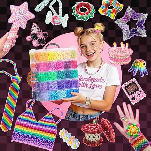 Simetufy 14000Pcs Pony Beads Bulk, 50 Colors 6x9MM Kandi Beads for Hair Braiding Bracelet Making Jewelry Key Chains DIY Crafts Gifts (8LB, Shock Resistant Package) thumbnail 6