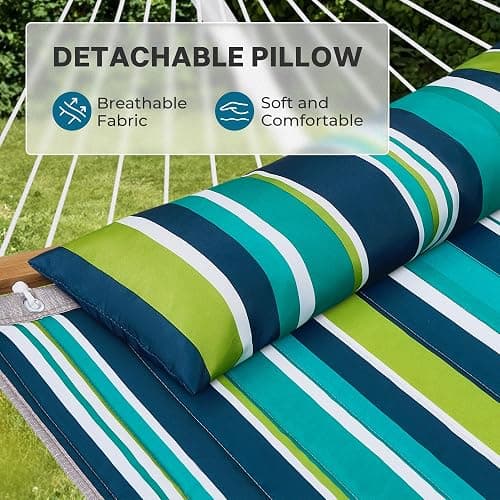 SUPERJARE Curved-Bar Hammock with Stand, 2 Person Heavy Duty Hammock Frame, Detachable Pillow & Portable Carrying Bag, Perfect for Outdoor & Indoor, Blue-Green Stripe thumbnail 5