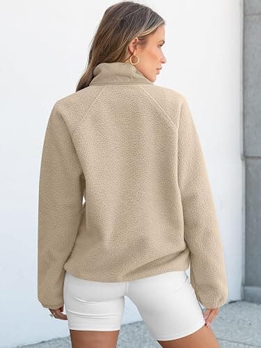 ANRABESS Women Fuzzy Fleece Pullover Sherpa Sweatshirt Long Sleeve Button Down Warm Soft Color Block Jackets with Pockets thumbnail 6