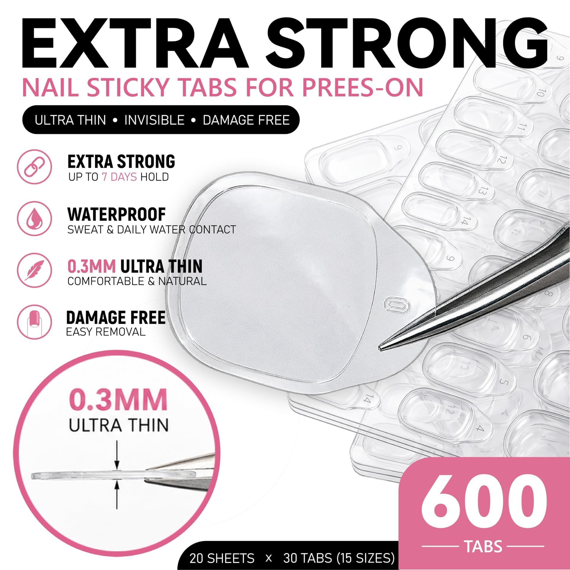 600PCS Nail Adhesive Tabs Extra Strong | 20 Sheets Nail Sticky Tabs for Press Ons | Ultra Thin, Waterproof & Easy to Use Press On Sticky Tabs for Nails thumbnail 2