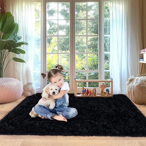OHDS Black Fluffy Rug for Bedroom 6x9 ft - Ultra Soft & Non Slip Shaggy Area Rug, Comfy Durable Carpet for Living Room Kids Room Teens Dorm Home Decor, 1.7'' Thick Indoor Plush Carpets thumbnail 8