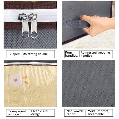 Budding Joy 90L Under Bed Storage Containers, Closet Organizers and Storage Bins, Foldable Underbed Storage Bags for Blanket, Clothing, Comforter, Sweaters, Pillows, Linen Sheets, Wrapping Paper, Grey thumbnail 5
