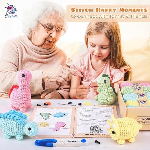 Crochet Kit for Beginners, Beginner Crochet Kit for Adults with Step-by-Step Video Tutorials, DIY Crochet Animal Kits Kids Knitting Supplies, 4 Pack Dinosaurs (40%+ Yarn) Knitting Patterns thumbnail 2