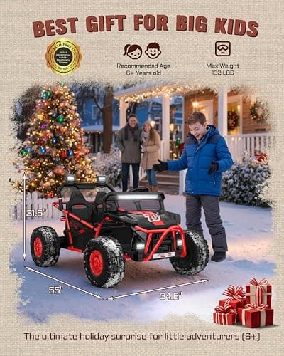First Ride On 36V Kids Ride On UTV, 2-Seater 400W Electric Car for Kids 6+, 5-8 MPH Speed, 14" EVA Wheels, Metal Frame, Bluetooth Music, Rear Metal Suspension Off-Road Vehicle (Red) thumbnail 3