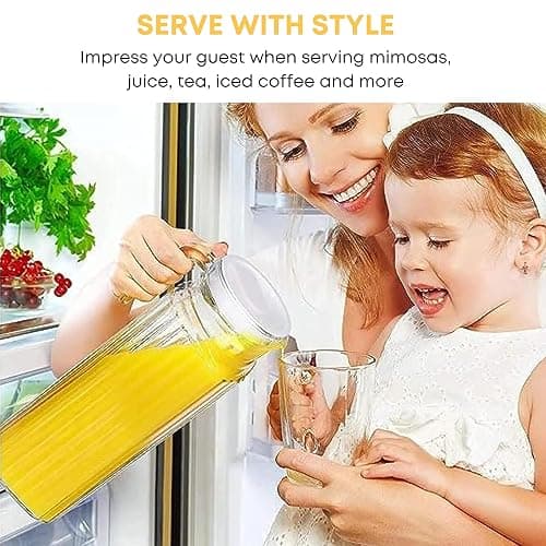 HOMESHOPA Glass Water Jug with Lid, 2 Pack 1.1L Water Pitcher Glass Carafe Jug for Hot/Cold Water Ice Tea Coffee Milk & Juice Beverage, Transparent Glass Fridge Door Water Jug with Spout and Handle thumbnail 7
