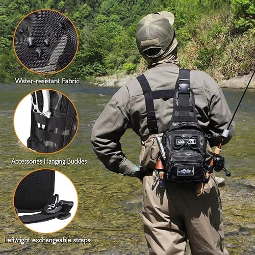 Dovesun Small Fishing Backpack, Waterproof Fly Fishing Sling Pack Tackle Bag with Tackle Boxes thumbnail 4