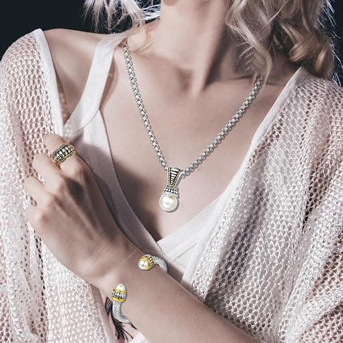 UNY JEWEL Jewelry Chinese Dragon Scale Ball, Dragon Cuff Bangle, Spring Open Two Tone Twisted Cable Vintage Cuff Bangle thumbnail 6