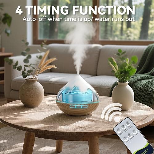Essential Oil Diffuser for Home 500ML, Ultrasonic Large Diffuser Oil Machine with Remote Control, Aromatherapy Diffusers for Home Office Room, Aroma Diffuser with 14 Color LED & 2 Mist Mode, Brown thumbnail 4