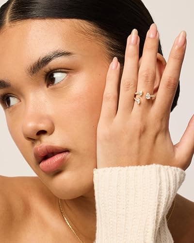 PAVOI 14K Gold Plated Cubic Zirconia Bypass Open Band Stackable Ring for Women | CZ Statement Eternity Rings thumbnail 4