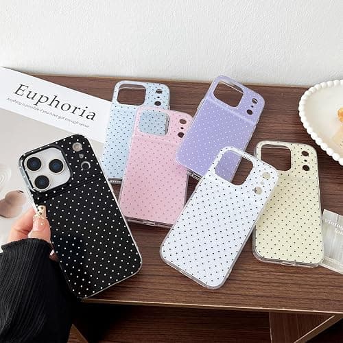 CHEDEMK Compatible with iPhone 17 Pro Max Case, Fashion Cute Aesthetic Polka Dot Phone Case for Women, Shockproof Slim Soft TPU and Hard PC Protective Phone Cover for iPhone 17 Pro Max 6.9", Yellow thumbnail 2