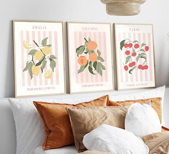 3Pcs Fruit Market Wall Art Kitchen Fruit Canvas Poster Print Lemon Orange Cherry Painting Funky Kitchen Artwork Picture Wall Decor for Dining Room Living Room 12x16in Unframed thumbnail 2