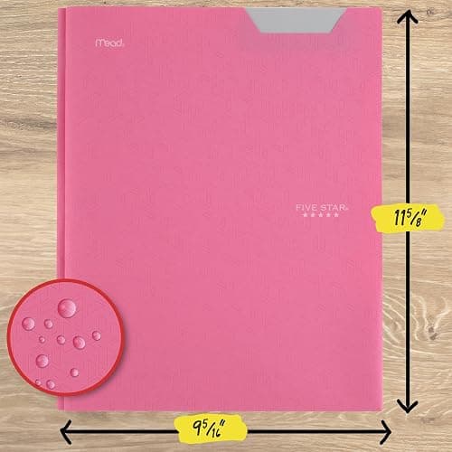 Five Star 2-Pocket Folder, Plastic Folder with Stay-Put Tabs and Prong Fasteners, Holds 8-1/2" x 11" Paper, Prom Pink (340300R) thumbnail 3