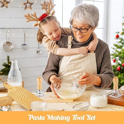Tioncy 7 Pcs Pasta Making Tool Set Wood Gnocchi Board with Ravioli Stamp Ravioli Maker and Rolling Pin Homemade Gnocco Maker Kitchen Gift for Christmas Baking Lovers(Pattern Gnocchi Board Set) thumbnail 2