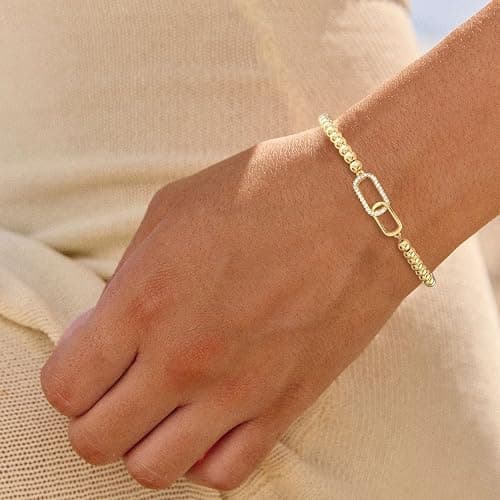 CUEZIY Gold Bracelets for Women 14K Gold Plated Bead Bracelet Hypoallergenic Stretch Bracelets for Women Elastic Bracelet Trendy Teen Gift Dainty Jewelry for Women thumbnail 2