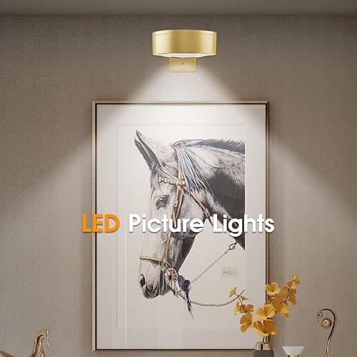 SIXDEFLY Picture Lights for Wall, 3 Lighting Modes Magnetic Art Display Light,Rechargeable Battery Operated Led Painting Light with Remote Control Dimmable & Timer,3Pack Gold thumbnail 2