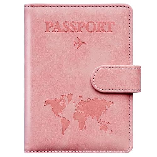Passport Holder for Travel Women and Men RFID Passport Holder with Card Slots Holder Passport Case Passport cover Passport Wallet Travel Essentials and Accessories (Buckle, PINK) - Image 1