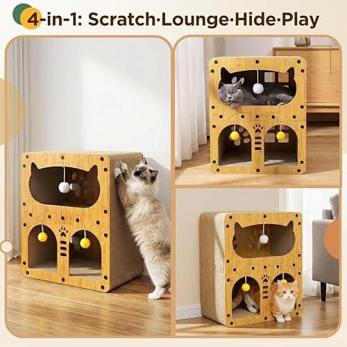 Gimars Cat Scratcher, Double Layer Cat Scratching Board Cardboard Cat Scratcher House for Indoor Cats, Large Cat Scratcher Bed for Scratch, Hide & Rest, Heavy Duty 44lbs Load, 20 x 17 x 11.2 inches thumbnail 2