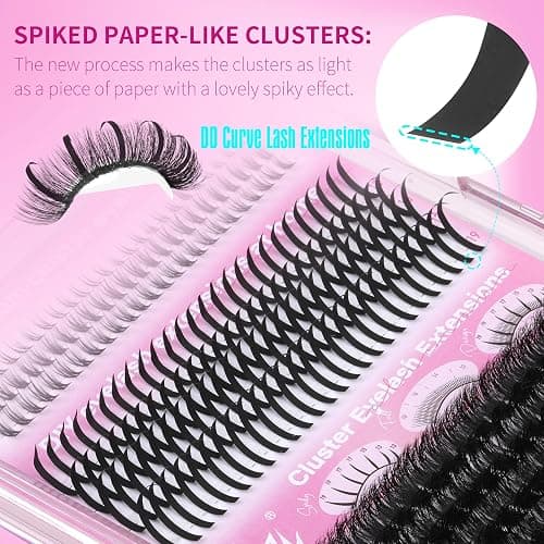Volume Lash Clusters Spikes Eyelash Extensions Thick Lash Extensions DIY Eyelash Extensions at Home with Bottom Eyelash Clusters (12mm-19mm, 312Pcs in Total) thumbnail 4