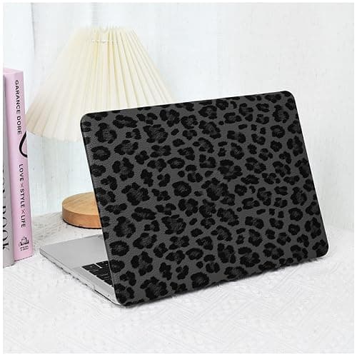 BYCeke Compatible with MacBook Pro 13 inch Case M2 2024-2016 A2338 M1 A2251 A2289 A2159 A1989 A1708 A1706,Leather Cheetah Print Hard Shell&Keyboard Cover for MacBook 13 M1 Plastic Cases,Leopard Black - Image 1