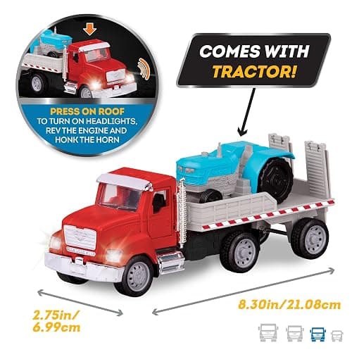 Driven by Battat – 7-Inch Flatbed Truck Toy with Lights & Sounds, Movable Parts, Construction Vehicle for Boys & Girls, Durable Design, Realistic Details, 3+ Years Toy for Kids thumbnail 2
