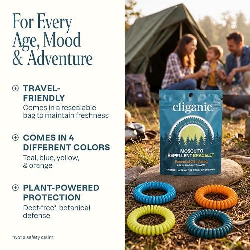 Cliganic 25 Pack Mosquito Repellent Bracelets for Adults & Kids - Natural DEET-Free Bands, Individually Wrapped thumbnail 2